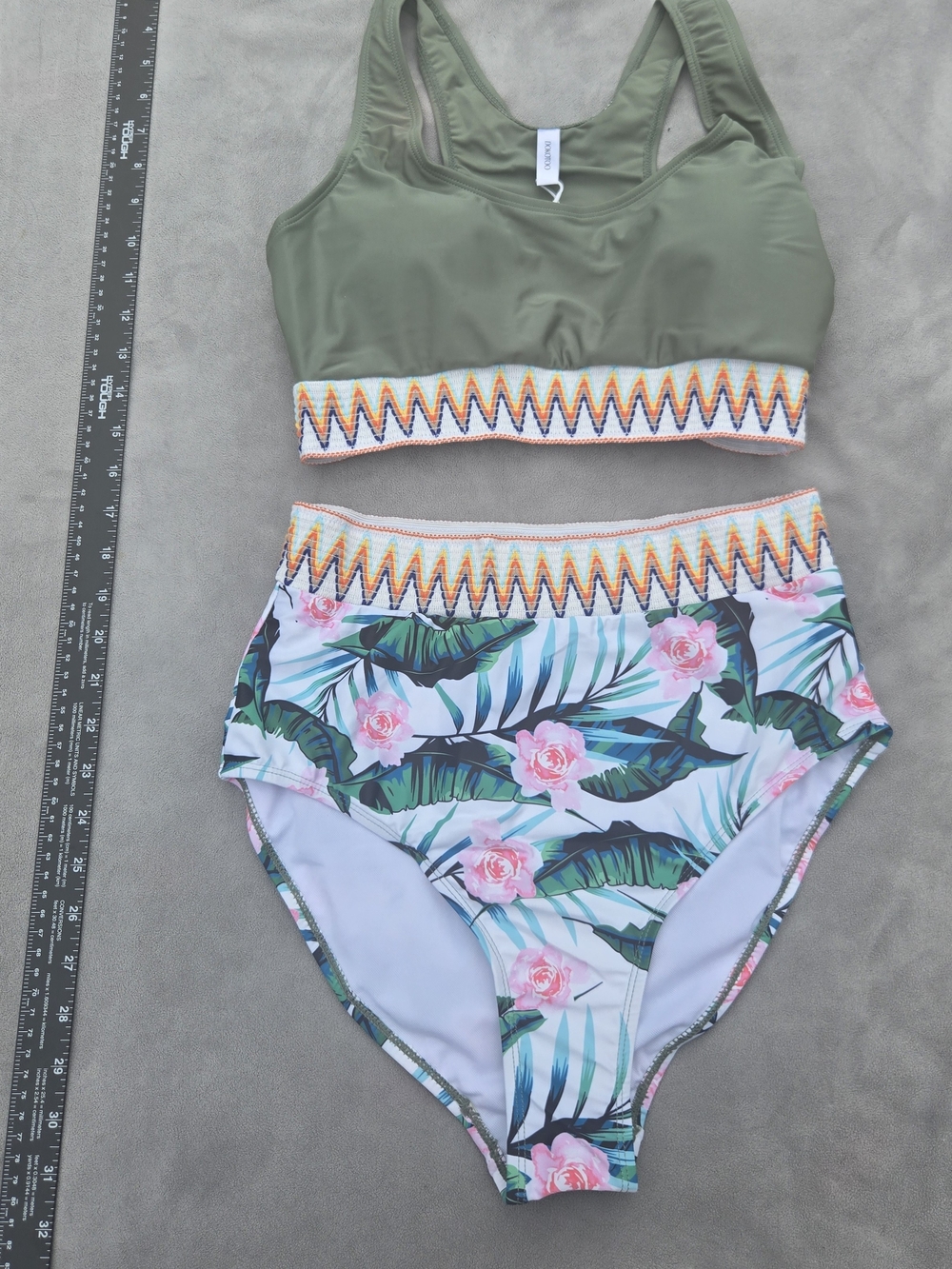 Dokotoo Olive Green High-Waist Floral Bikini Set - NEW - Picture 3 of 8